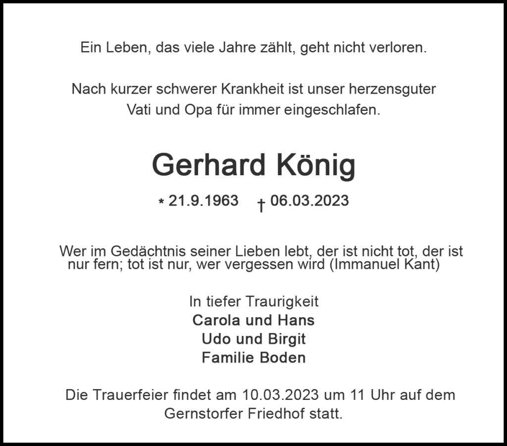 Gerhard König Videotraueranzeigen einfach online erstellen auf